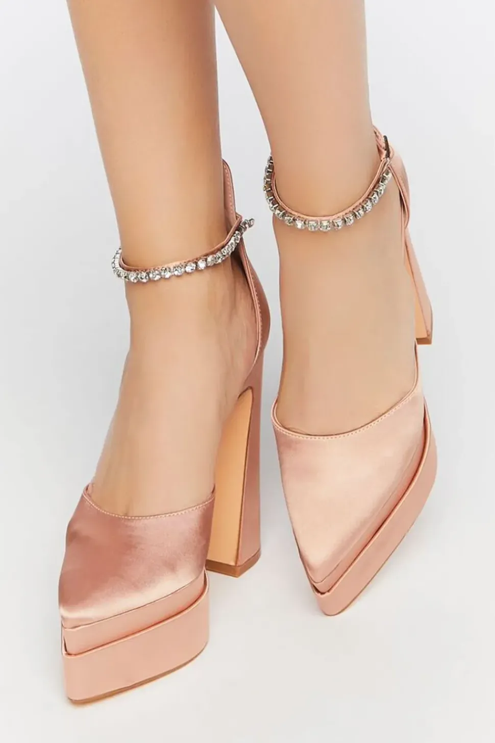 Faux Gem Satin Platform Heels