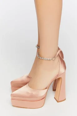 Faux Gem Satin Platform Heels