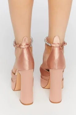 Faux Gem Satin Platform Heels