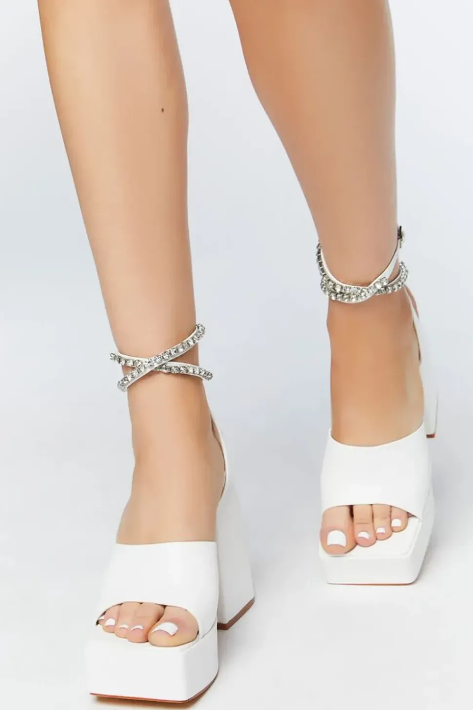 Faux Gem Square-Toe Block Heels