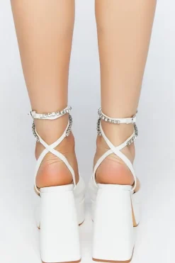 Faux Gem Square-Toe Block Heels