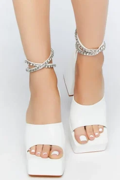 Faux Gem Square-Toe Block Heels