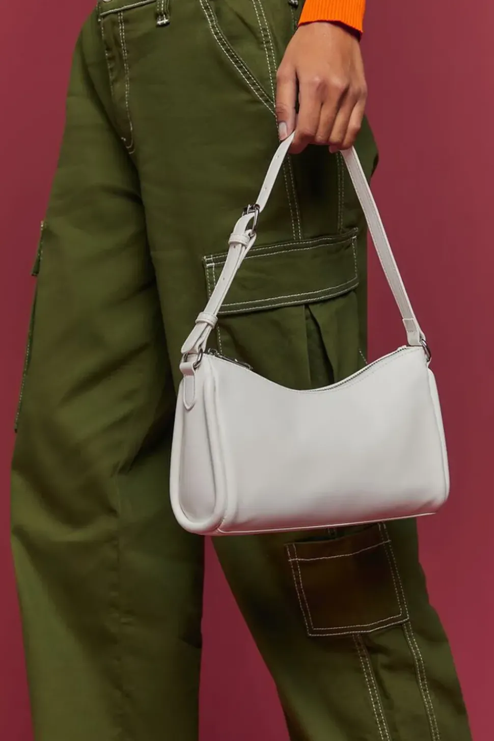 Faux Leather Baguette Shoulder Bag