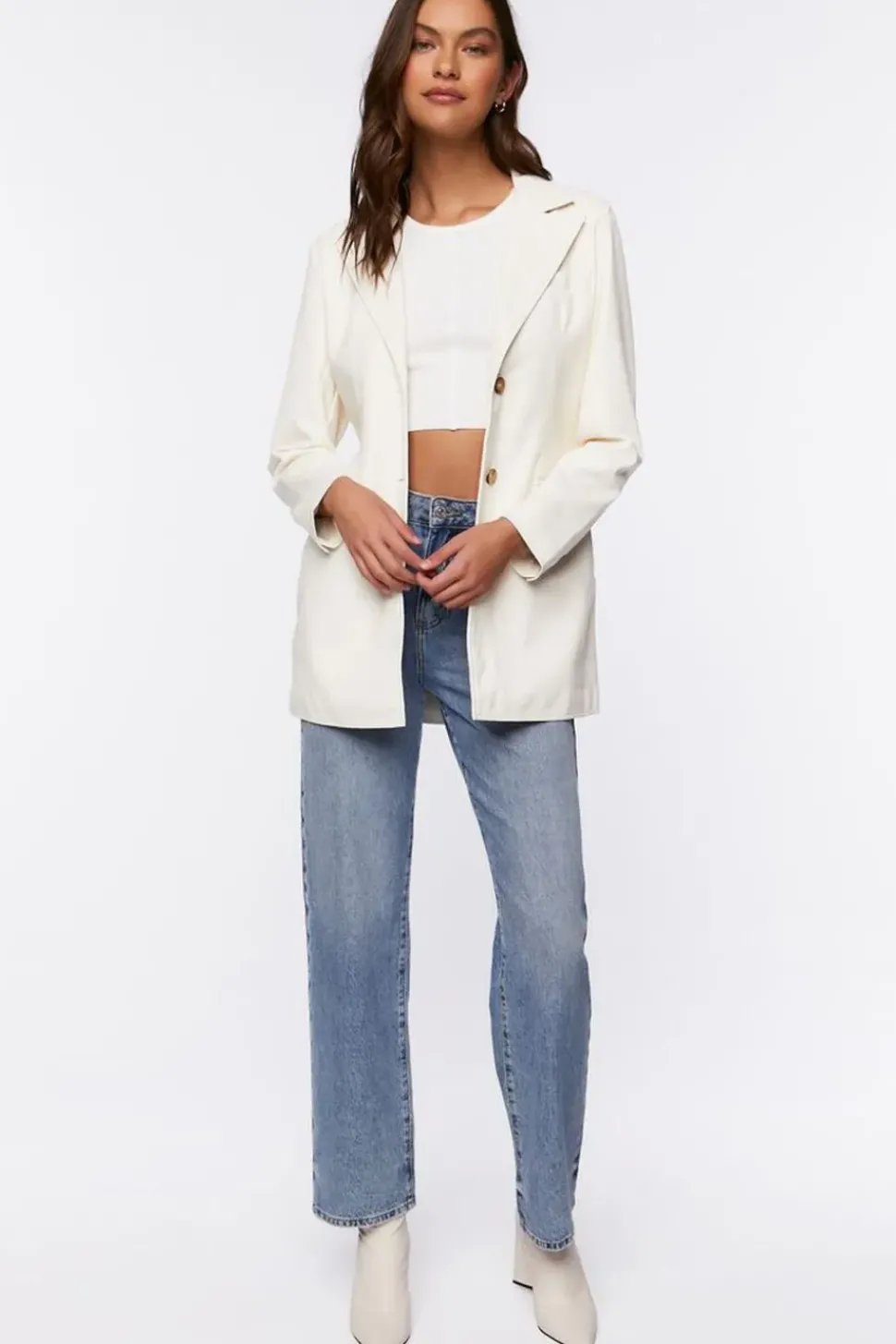 Faux Leather Belted Blazer