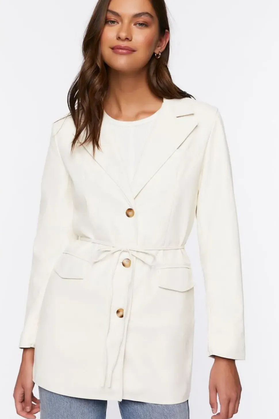 Faux Leather Belted Blazer