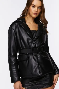 Faux Leather Belted Jacket