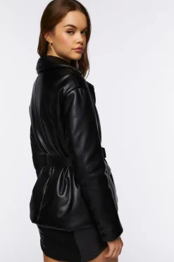 Faux Leather Belted Jacket