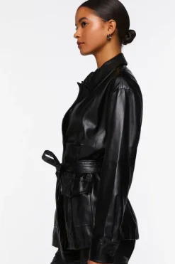 Faux Leather Belted Shacket