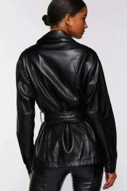 Faux Leather Belted Shacket