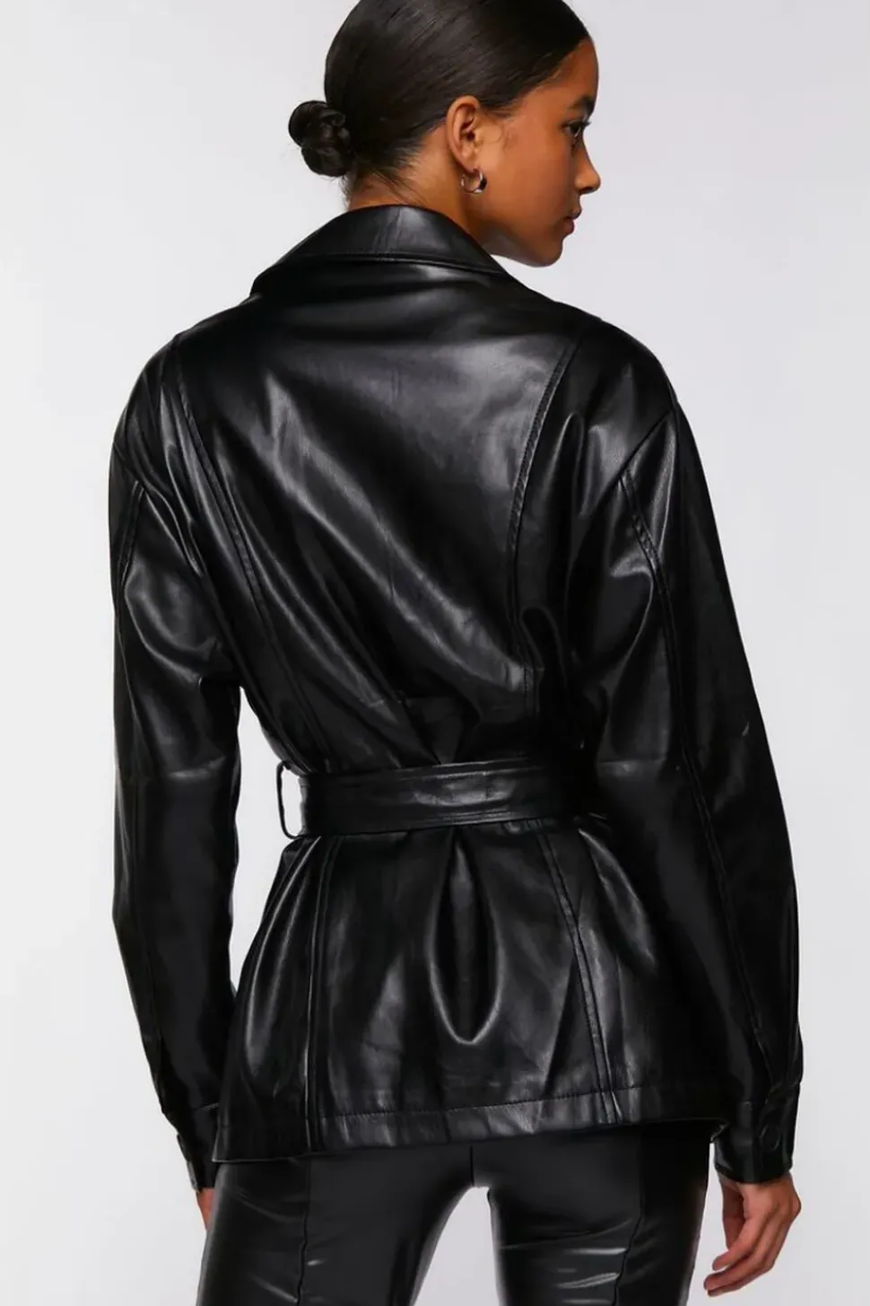 Faux Leather Belted Shacket
