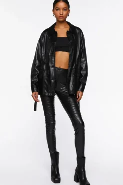 Faux Leather Belted Shacket