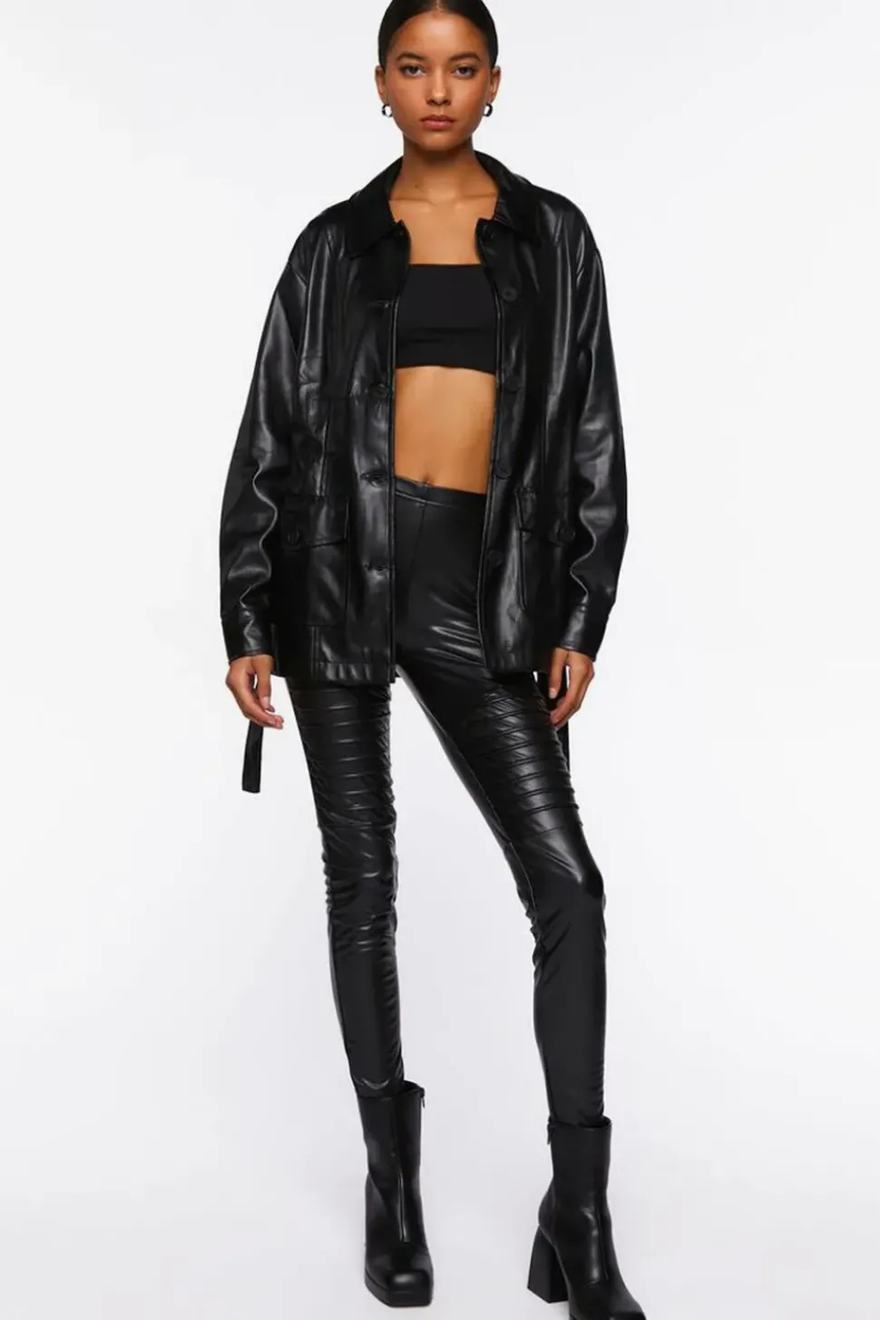 Faux Leather Belted Shacket