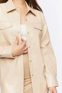 Faux Leather Belted Trench Jacket