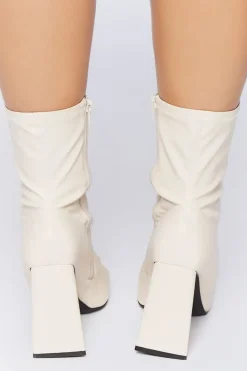 Faux Leather Block Heel Booties (Wide)