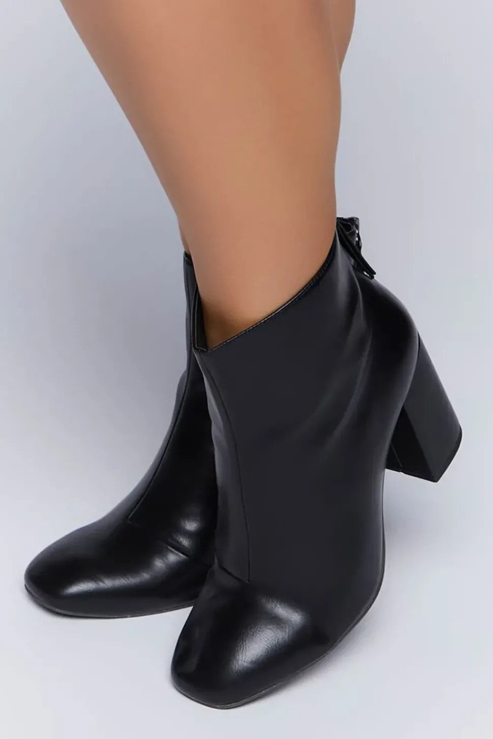 Faux Leather Block Heel Booties (Wide)