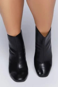 Faux Leather Block Heel Booties (Wide)