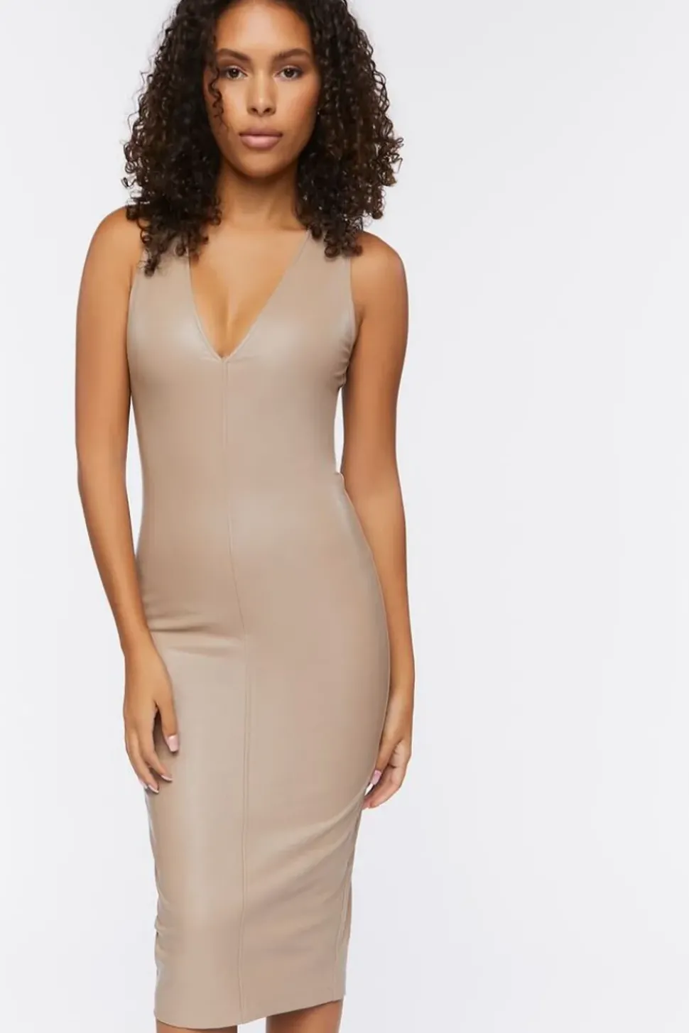 Faux Leather Bodycon Midi Dress