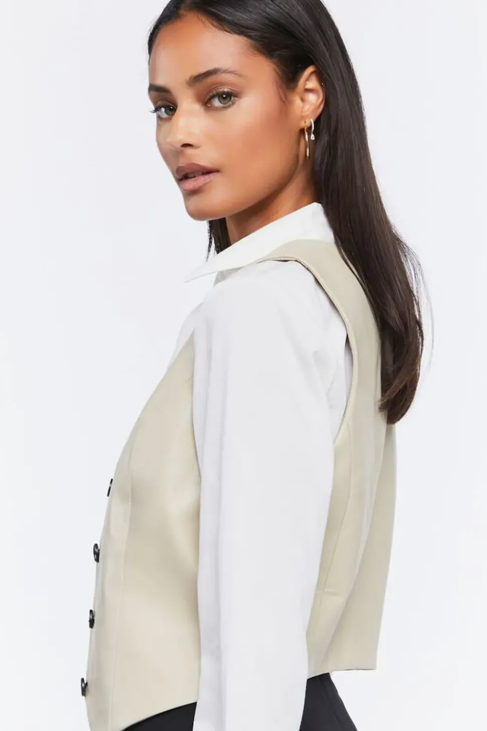 Faux Leather Button-Front Vest