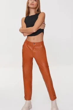 Faux Leather Cargo Ankle Pants