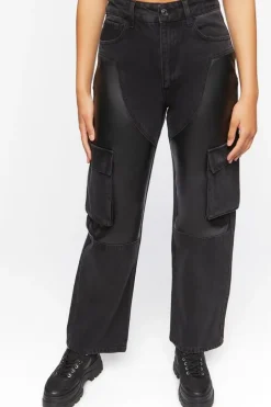 Faux Leather Cargo Jeans