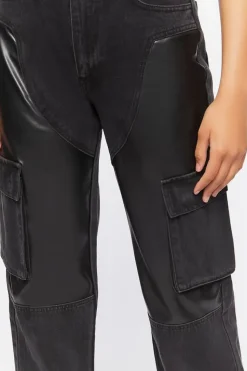 Faux Leather Cargo Jeans