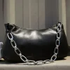 Faux Leather Chain Baguette Bag