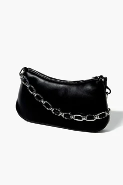 Faux Leather Chain Baguette Bag