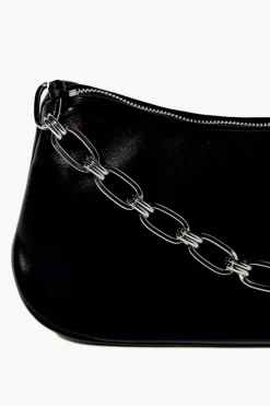 Faux Leather Chain Baguette Bag