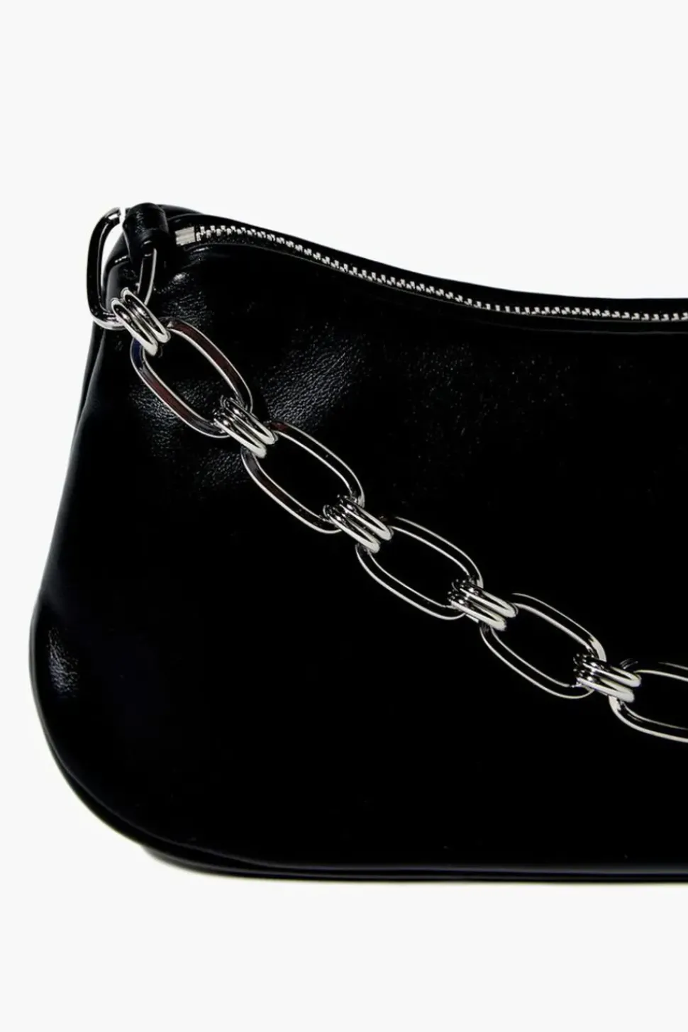 Faux Leather Chain Baguette Bag