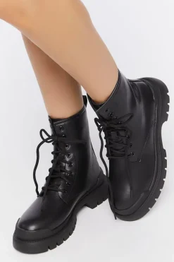 Faux Leather Colorblock Combat Boots
