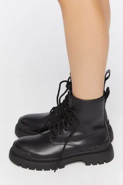 Faux Leather Colorblock Combat Boots