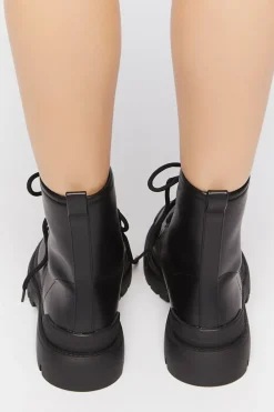 Faux Leather Colorblock Combat Boots