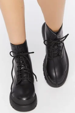 Faux Leather Colorblock Combat Boots