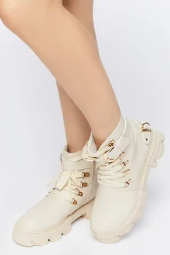 Faux Leather Combat Ankle Boots
