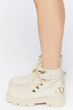 Faux Leather Combat Ankle Boots