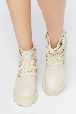 Faux Leather Combat Ankle Boots