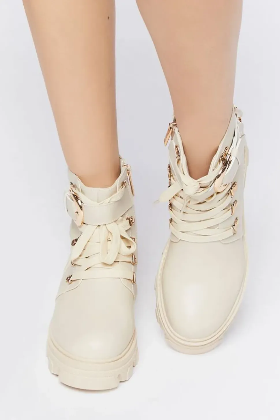 Faux Leather Combat Ankle Boots