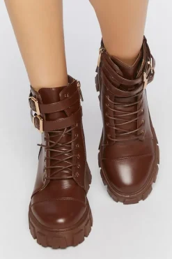 Faux Leather Combat Booties