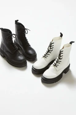 Faux Leather Combat Boots