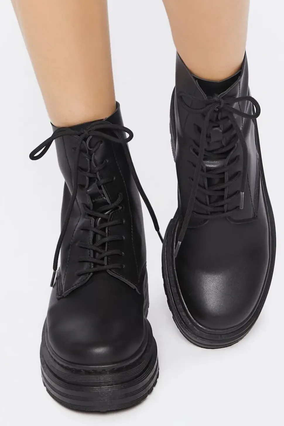 Faux Leather Combat Boots