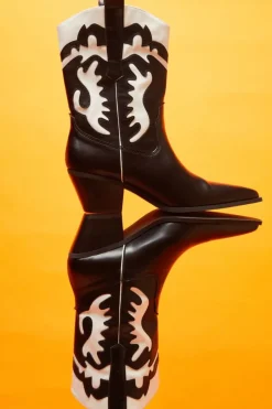 Faux Leather Contrast Cowboy Boots