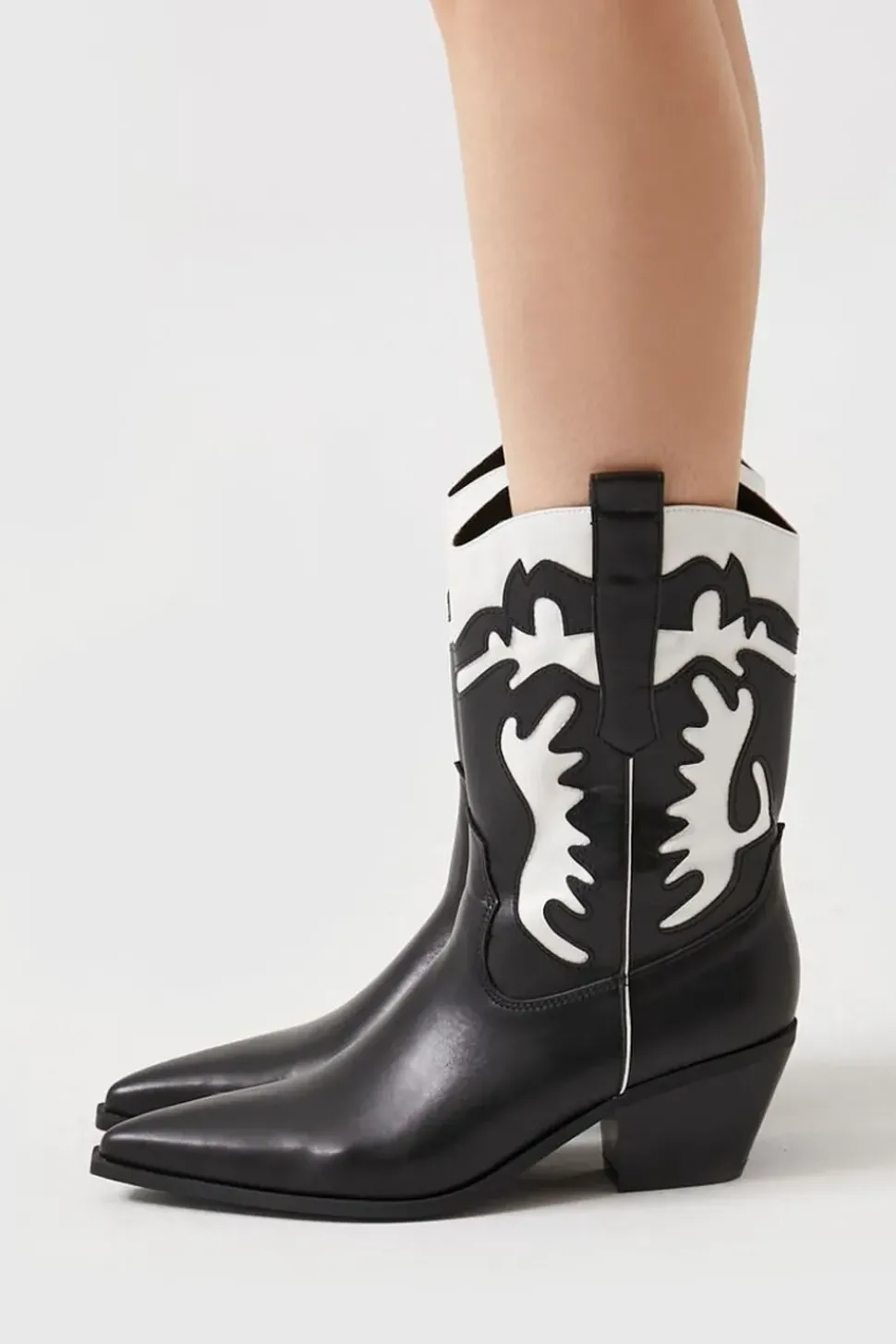 Faux Leather Contrast Cowboy Boots