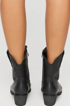 Faux Leather Cowboy Ankle Boots