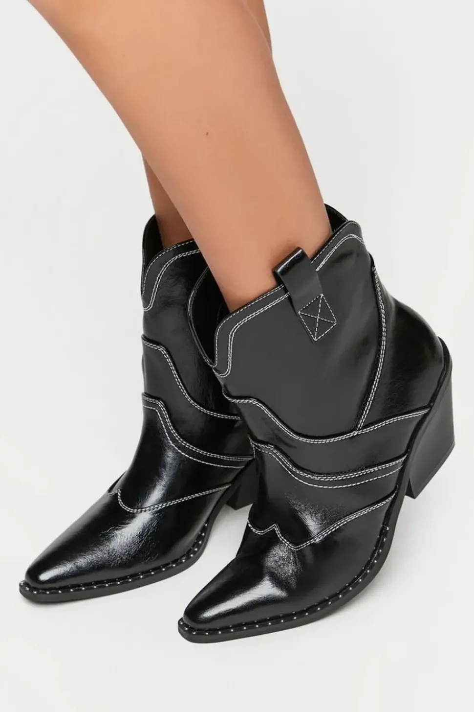 Faux Leather Cowboy Ankle Boots