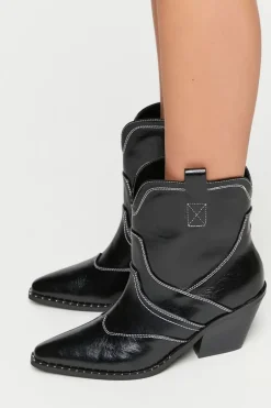Faux Leather Cowboy Ankle Boots