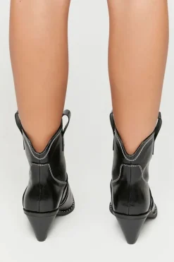 Faux Leather Cowboy Ankle Boots
