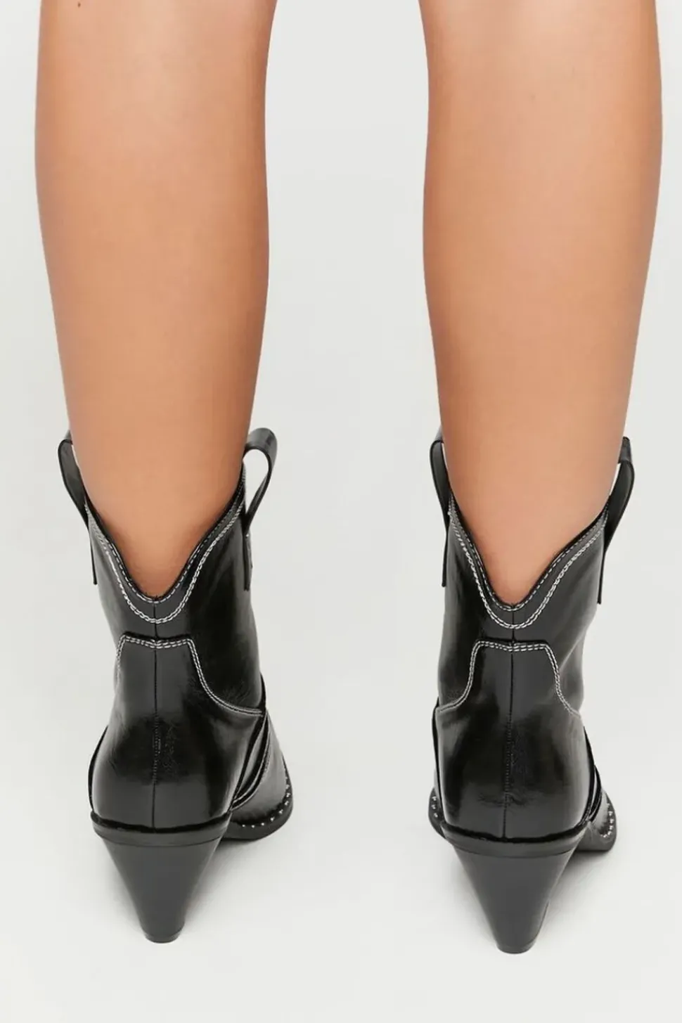 Faux Leather Cowboy Ankle Boots
