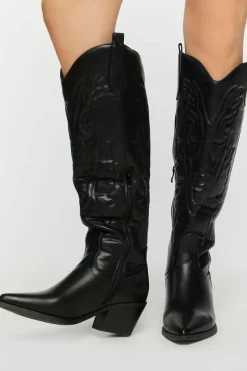 Faux Leather Cowboy Boots