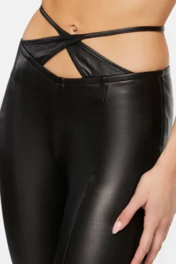 Faux Leather Crisscross Cutout Pants