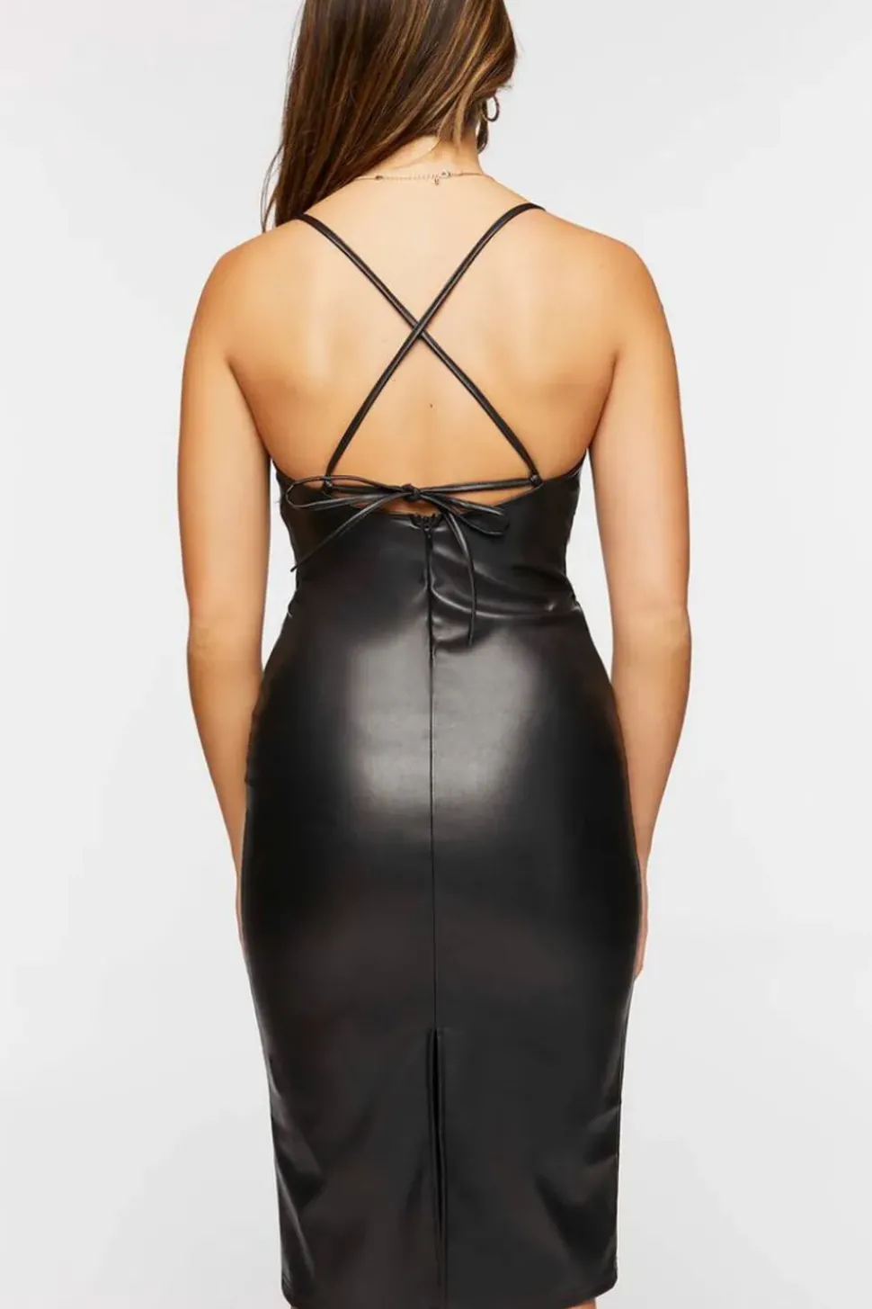 Faux Leather Crisscross Midi Dress
